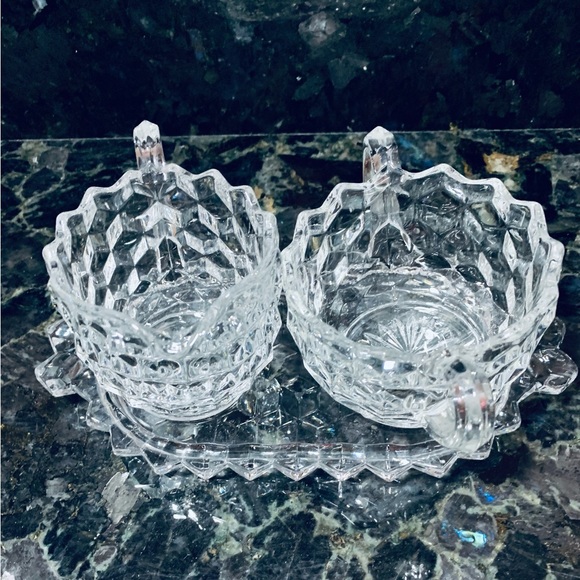 FOSTORIA American Glass Creamer Pitcher, Sugar Bowl, &Tray or Butter Dish - Picture 5 of 5